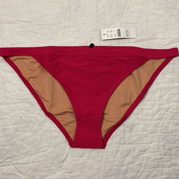 NWT J.Crew Ribbed-trim hipster full-coverage bikini bottom in Fuchsia size L - Picture 1 of 8